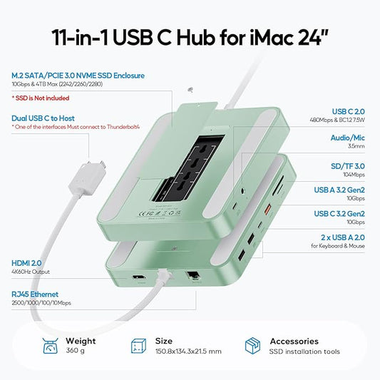 Upgraded 11 in 1 USB C Hub for iMac 24 inch USB Hub 2021 2023 2024 Support M.2 - Image 2