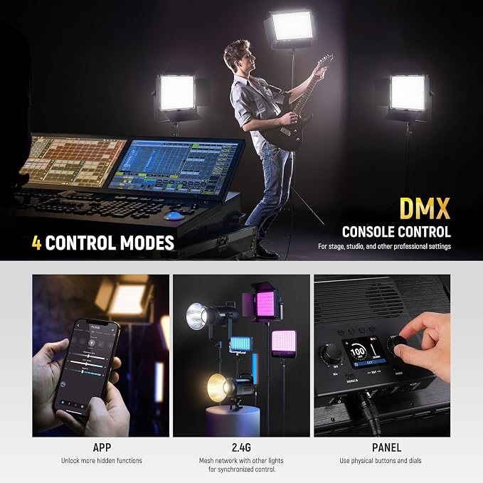 NEEWER Bi Color LED Panel Video Light APP/2.4G/DMX Control, 60W 26600Lux/0.5m - Image 4