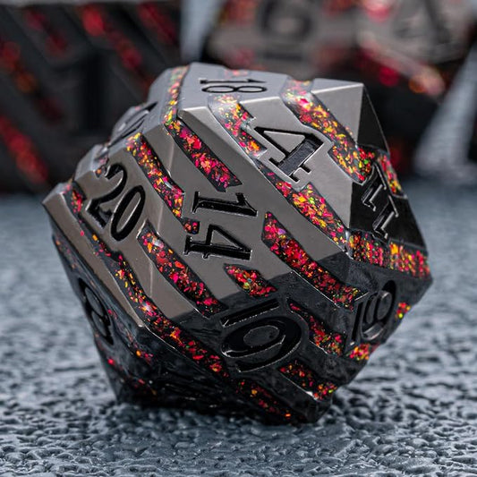 Metal Dice Set DND, Metallic Glitter Stripes D&D Dice Set by Maywin