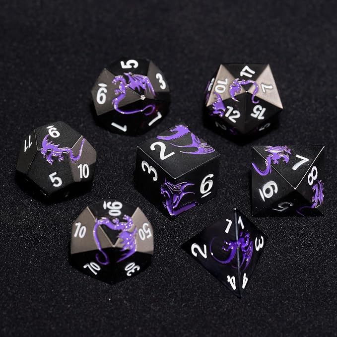 Metal Dice Set D&D, HNCCESG Polyhedral Dice 7 Piece Dice Dragon Metallic DND - Image 3