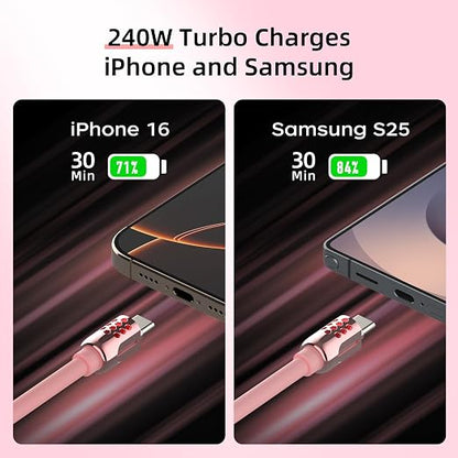 MFish 4-in-1 USB C Charging Cable, 6.6Ft Type C to Type C Cable, 240W Fast - Image 3