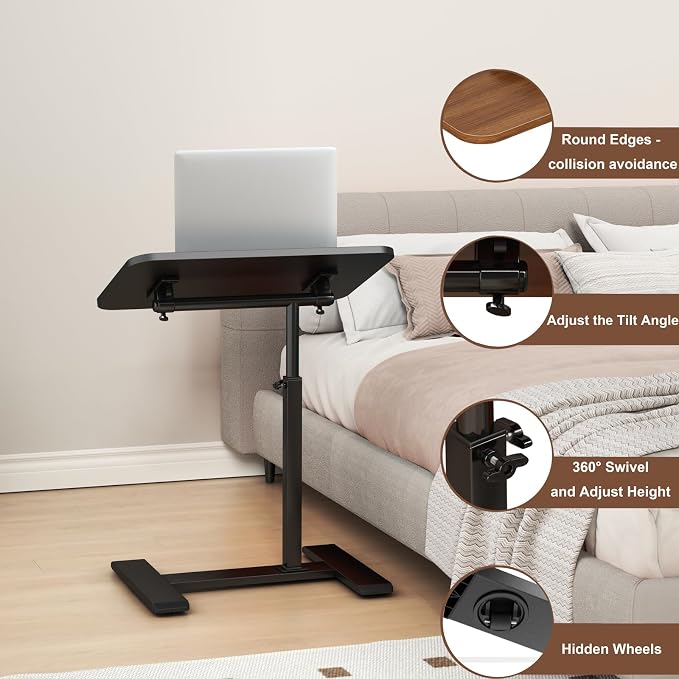 Adjustable Height C Shaped Side Table, 360°Swivel Overbed Table, Top Tilting - Image 6