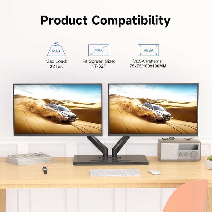 suptek Dual Monitor Mount Gas Spring Monitor Arm Desk Stand - Image 2