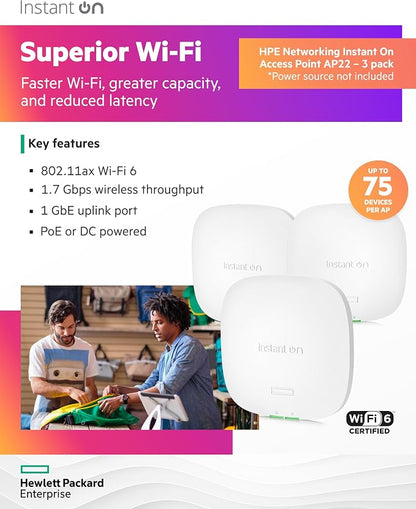 HPE Networking Instant On Access Point AP22 2x2 WiFi 6 Indoor Wireless Access - Image 3