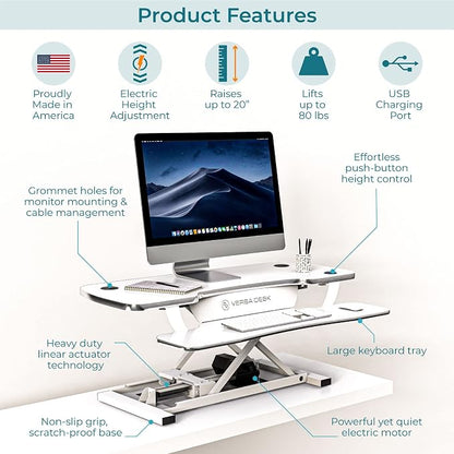 VERSADESK® Electric Standing Desk Converter, 40 Inch Large PowerPro™ Height - Image 2