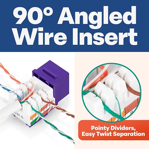 Everest 90° Angled RJ45 Cat6 Keystone Jacks 10-Pack in Purple - Image 3