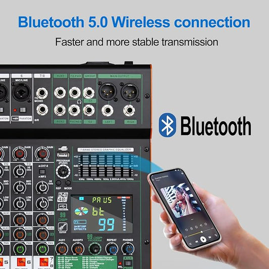 Depusheng TG8 professional dj audio mixer 8 channel input and dual group output - Image 2