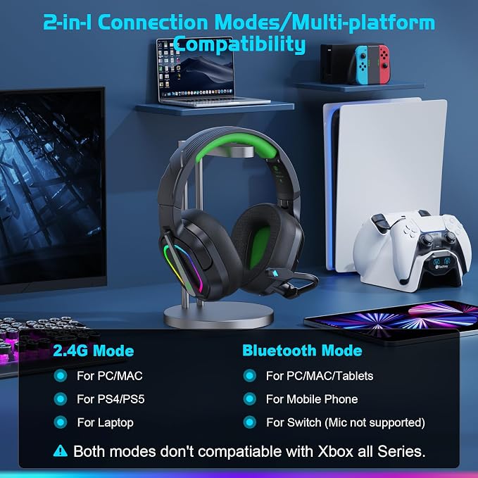 FC200 Wireless Gaming Headset for PS5, PS4-2.4GHz USB Foldable Headphones - Image 6