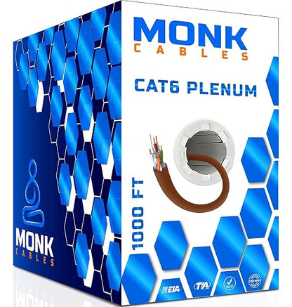 MONK CABLES | CAT6 Plenum Cable 1000ft | UTP, 550MHz | DSX-8000 Certified | by MONKCABLES