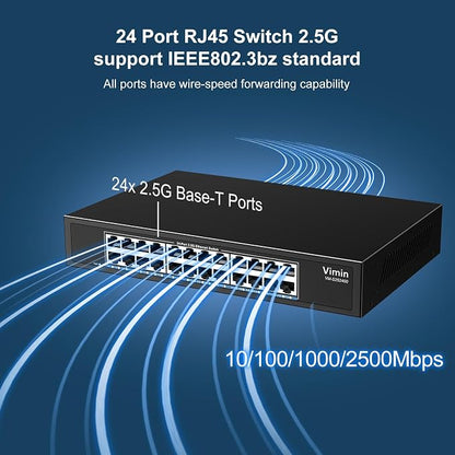 24 Port 2.5G Switch Unmanaged, Vimin 2.5GB Base-T Ethernet Switch, 2.5Gb - Image 3