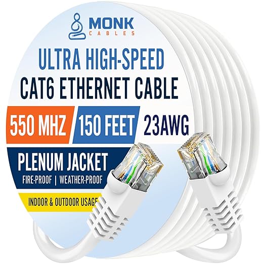MONK CABLES | CAT6 Ethernet Cable | Plenum Rated | UTP, 550MHz | DSX-8000 by MONKCABLES