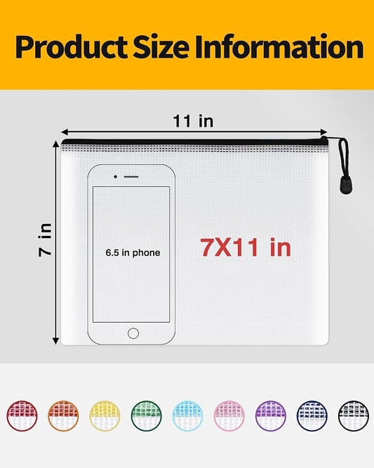 SUNEE Plastic Mesh Zipper Pouch 7x11 in, Extra Large Water-Resistant Zip Bag - Image 2