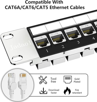 Jadaol 24-Port Shielded Cat6A Patch Panel, 19” 1U Rackmount/Wall Mount - Image 9