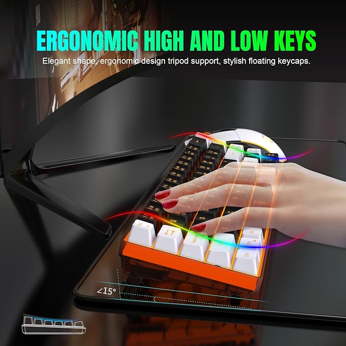 Snpurdiri 60% Wireless Gaming Keyboard and Mouse Combo, Mini Mechanical Feel - Image 4