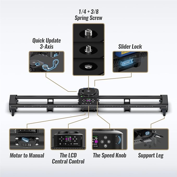 Zeapon AXIS 120 Multi-axis Motorized Camera Slider, LCD Screen APP Control - Image 2