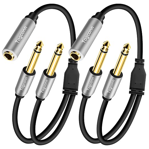 2-Pack 1/4 inch TS Mono Splitter Y Adapter, 6.35mm Mono Female to Dual 6.35 mm by Togconn