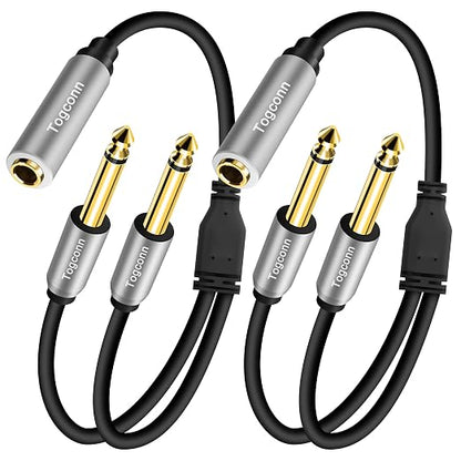 2-Pack 1/4 inch TS Mono Splitter Y Adapter, 6.35mm Mono Female to Dual 6.35 mm by Togconn