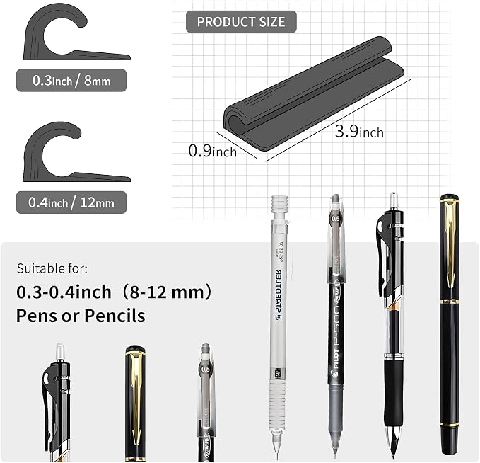 ELETIUO Pencil Holder For Most Pens, Self-Adhesive Stick To Notebooks, Silicone - Image 2