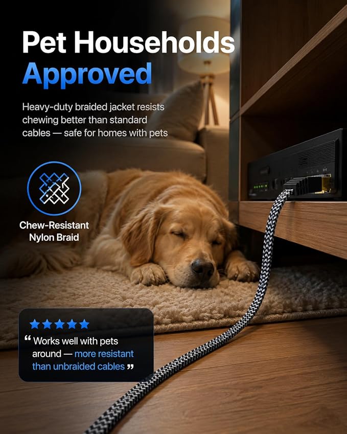 Cat 7 Flat Ethernet Cable 6.6 ft, Nylon Braided STP Shielded, 10Gbps 600MHz - Image 6