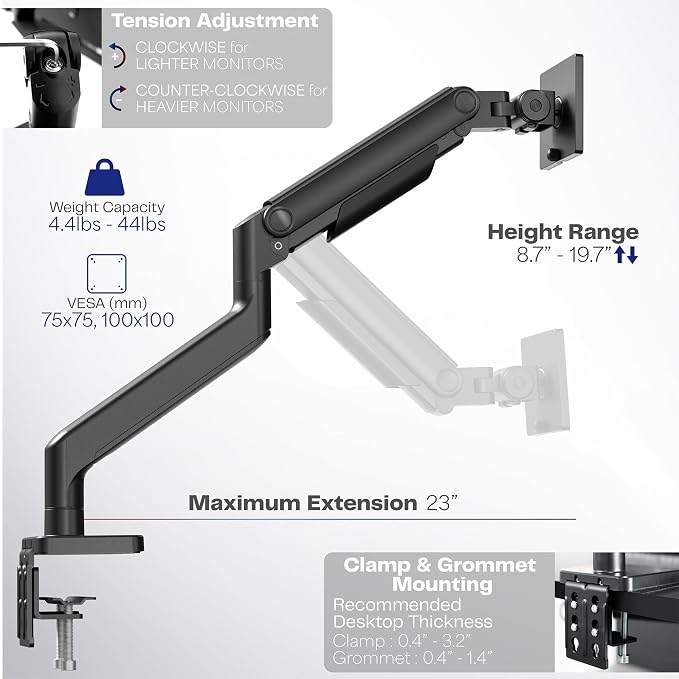 VIVO Heavy Duty Aluminum Ultrawide Monitor Tension Arm - Image 4