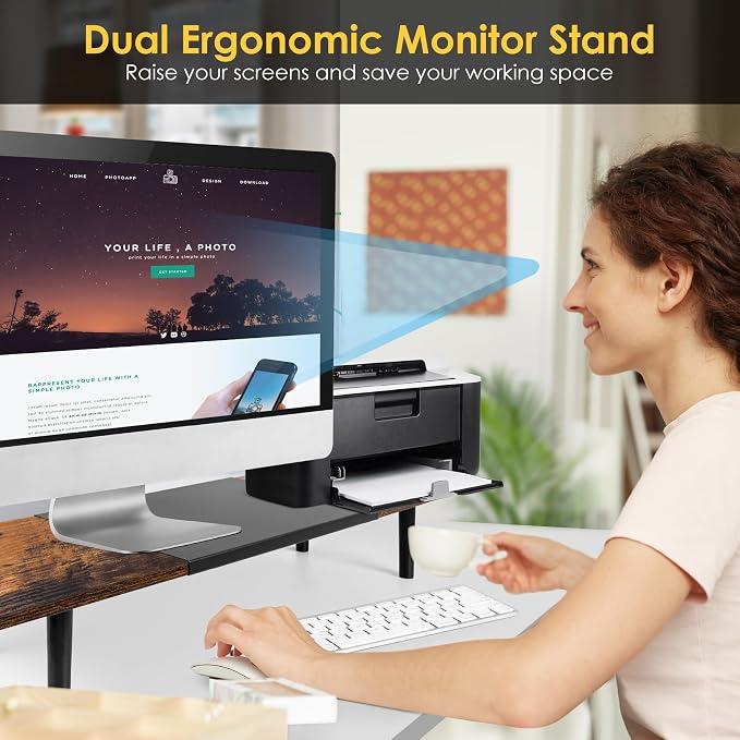 Dual-Monitor-Stand-Riser-For-Desk Adjustable Length 32-40 Inch, Large Desktop - Image 5