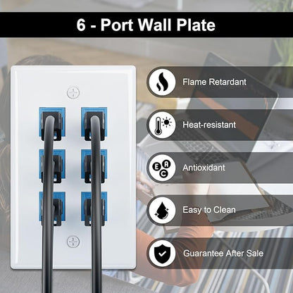 FGB 6-Port Keystone Wall Plate 20-Pack, Low-Profile Single Gang Wall Plates - Image 3