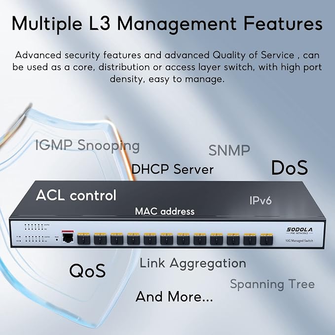 SODOLA 12 Port 10G SFP+ Smart Switch| L2/L3+ Smart Managed | DoS Attack - Image 6