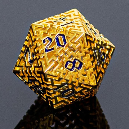 Golden Metal Hollow DND Dice Set Metallic Luster Maze Design - Image 5