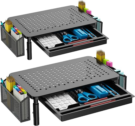 WALI Dual Monitor Stand with Storage, Desk Organizer with Drawer and Pen Holder by WALI