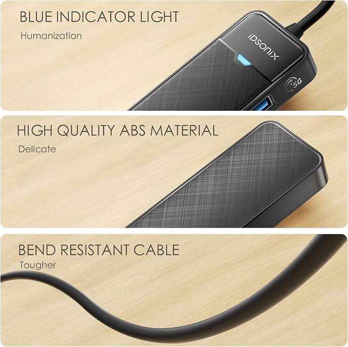 iDsonix USB 3.0 Hub 4-Port USB Splitter Ultra-Slim Multiport Extender - Image 3