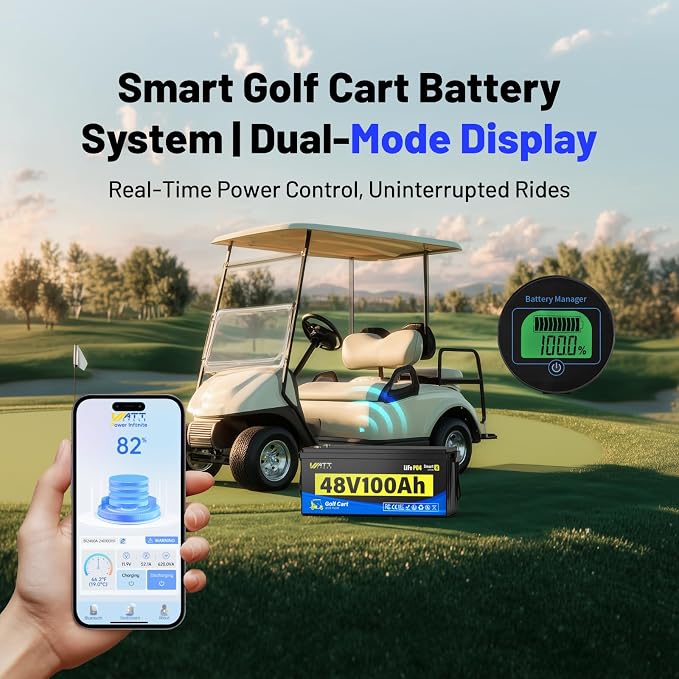 48V 100Ah Lithium Battery for Golf Cart, Built-in Bluetooth & 200A BMS & Mobile - Image 2