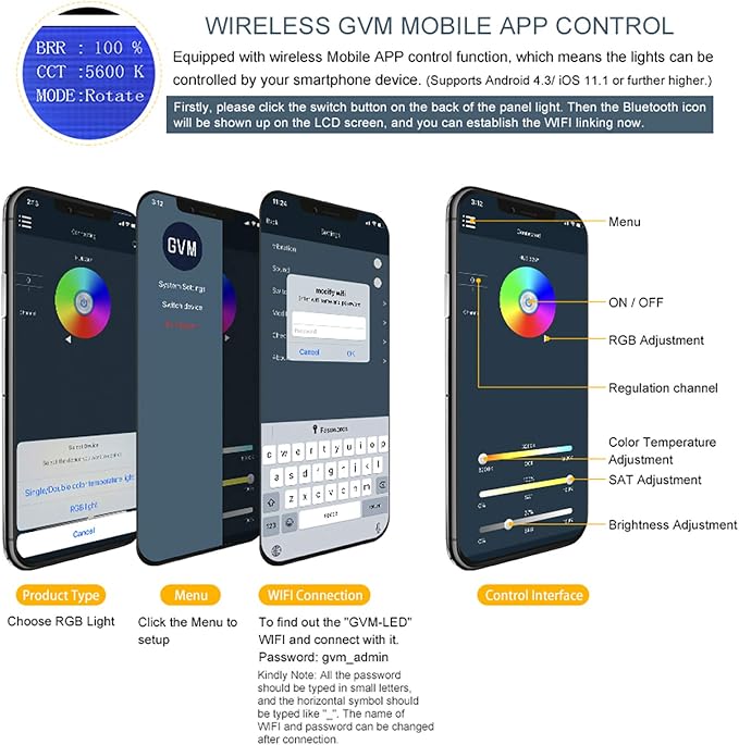 GVM RGB Video Lights with APP Control, 50W Full Color Studio Video Lighting Kit - Image 4