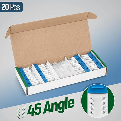 Everest 45° Angled RJ45 Cat6A Keystone Jacks 20-Pack in Blue - Image 2