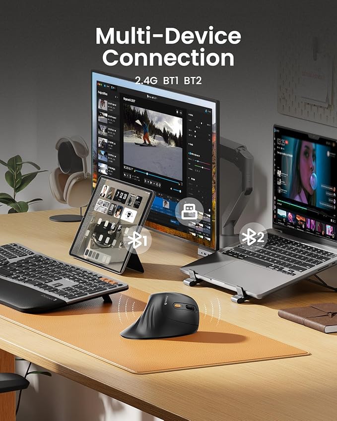 ProtoArc Ergonomic Mouse, EM11 NL Bluetooth Rechargeable Wireless Vertical Mouse - Image 2