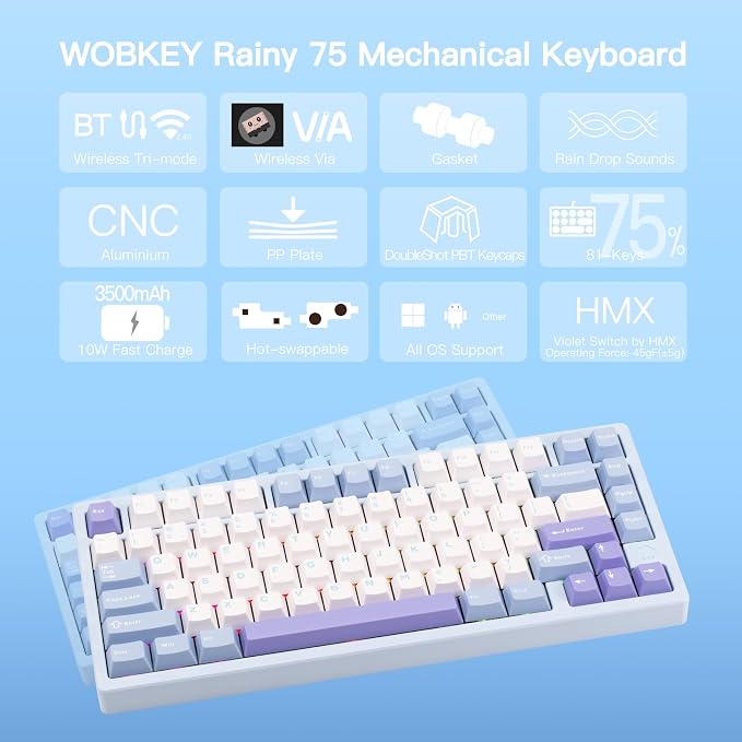 KEEBMONKEY WOBKEY Rainy 75 CNC Aluminum HMX/JWK/Cocoa Switches Triple-Mode - Image 2
