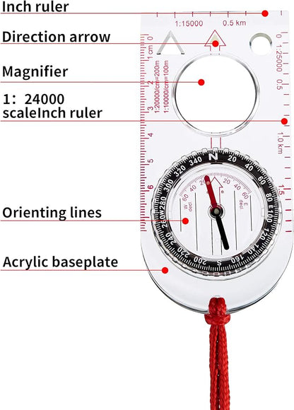 Gejoy 6 Pcs Orienteering Compass Bulk Portable Survival Compass Scout Learning - Image 3