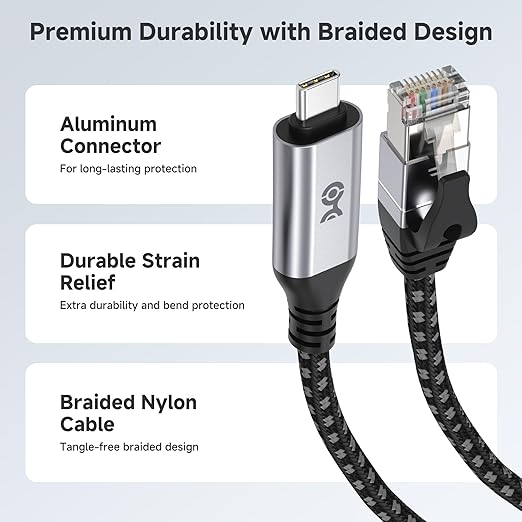 Cable Matters Plug & Play Braided USB C to Ethernet Cable - 10ft - Image 6