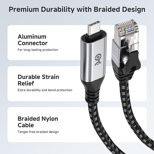 Cable Matters Plug & Play Braided USB C to Ethernet Cable - 6ft - Image 6