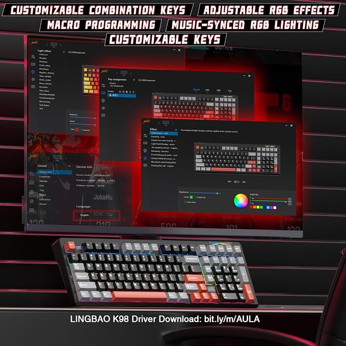 LINGBAO K98 Wireless Mechanical Gaming Keyboard, Tri-Mode BT5.0/2.4GHz/USB-C - Image 7