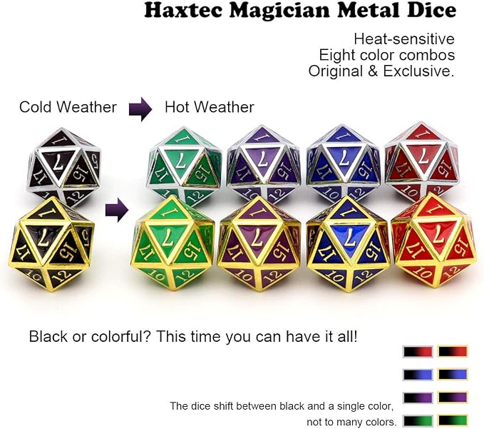 Haxtec Metal DND Dice Set Heat Sensitive Color Changing Metal Dice Polyhedral - Image 7