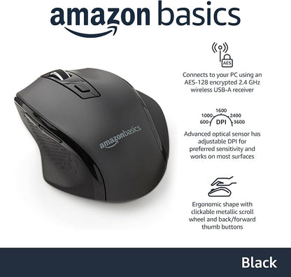 Amazon Basics Computer Mouse Wireless, 2.4 GHz Optical, DPI Adjustable - Image 2