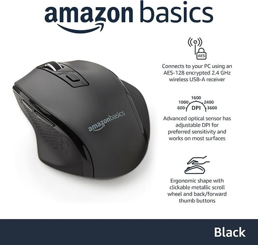 Amazon Basics Computer Mouse Wireless, 2.4 GHz Optical, DPI Adjustable - Image 2