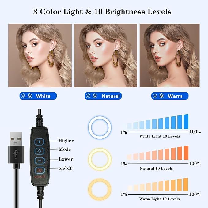 Desk Ring Light with Stand, Amcuke Ring Light with Clip 10W 3000K-6500K - Image 3