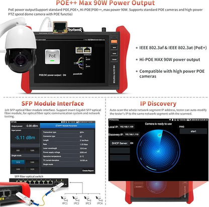 Rsrteng CCTV Tester 4K 12MP IP Camera Tester POE++ Max 90W POE Camera Test 8" - Image 5