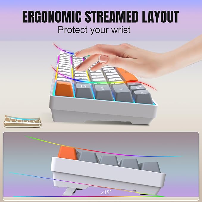 Snpurdiri 60% Wireless Gaming Keyboard and Mouse Combo, Rainbow Backlit - Image 5