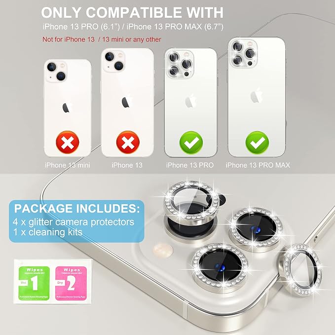 Choiche [3+1 for iPhone 13 Pro/iPhone 13 Pro Max Camera Lens Protector Bling - Image 2
