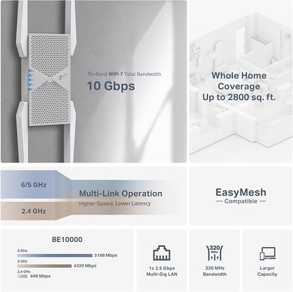 TP-Link BE10000 Wi-Fi 7 Range Extender RE653BE | 10 Gbps Tri-Band Wireless - Image 3