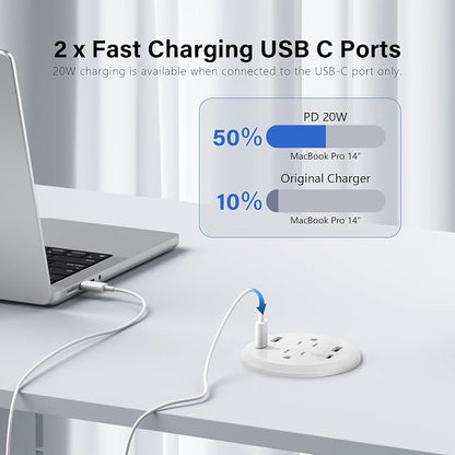 Desktop Power Grommet, 40W Fast Charging Station, 2 AC Outlets, 4 USB Ports - Image 4