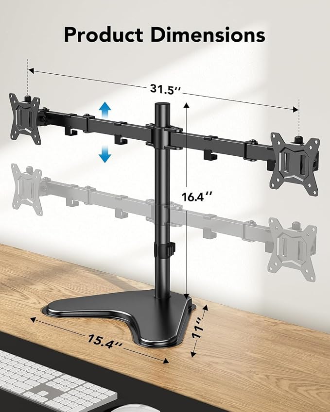 HUANUO 32 inches Dual Monitor Stand up to 17.6lbs per Arm, High-Grade Aluminum - Image 3
