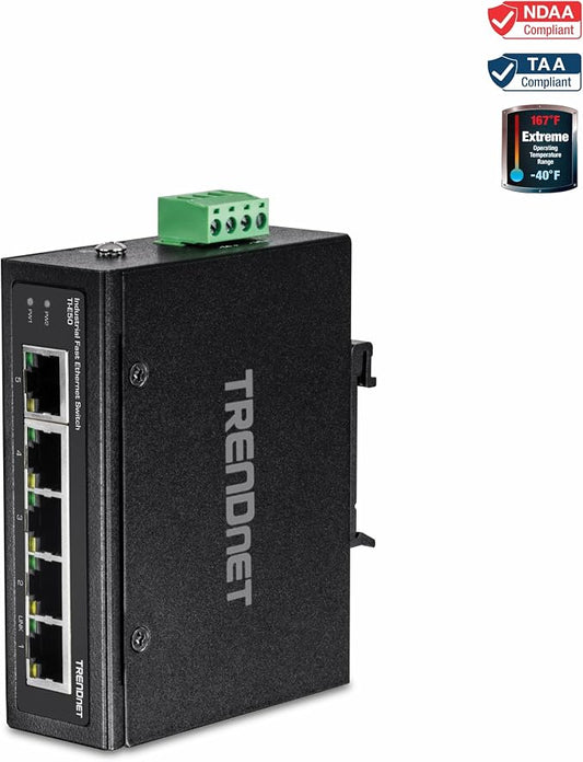 TRENDnet 5-Port Industrial Fast Ethernet DIN-Rail Switch, 5 x Fast Ethernet - Image 2